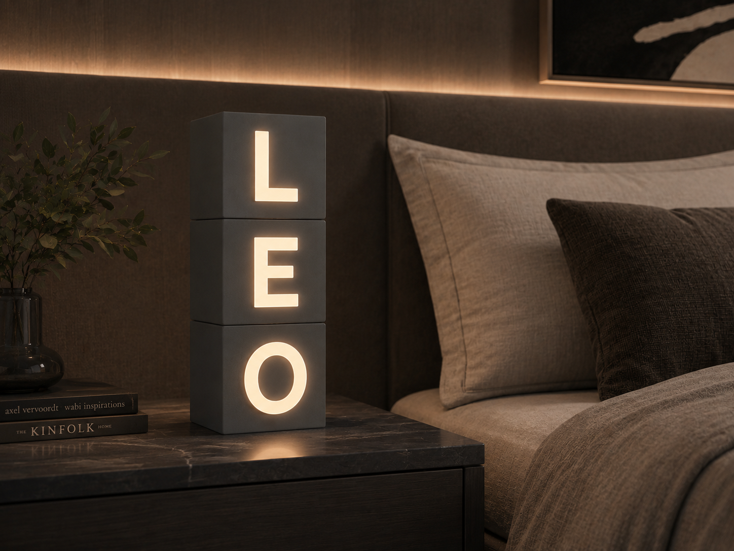LUMINACUBO Adult Collection gris de mesilla con tres letras