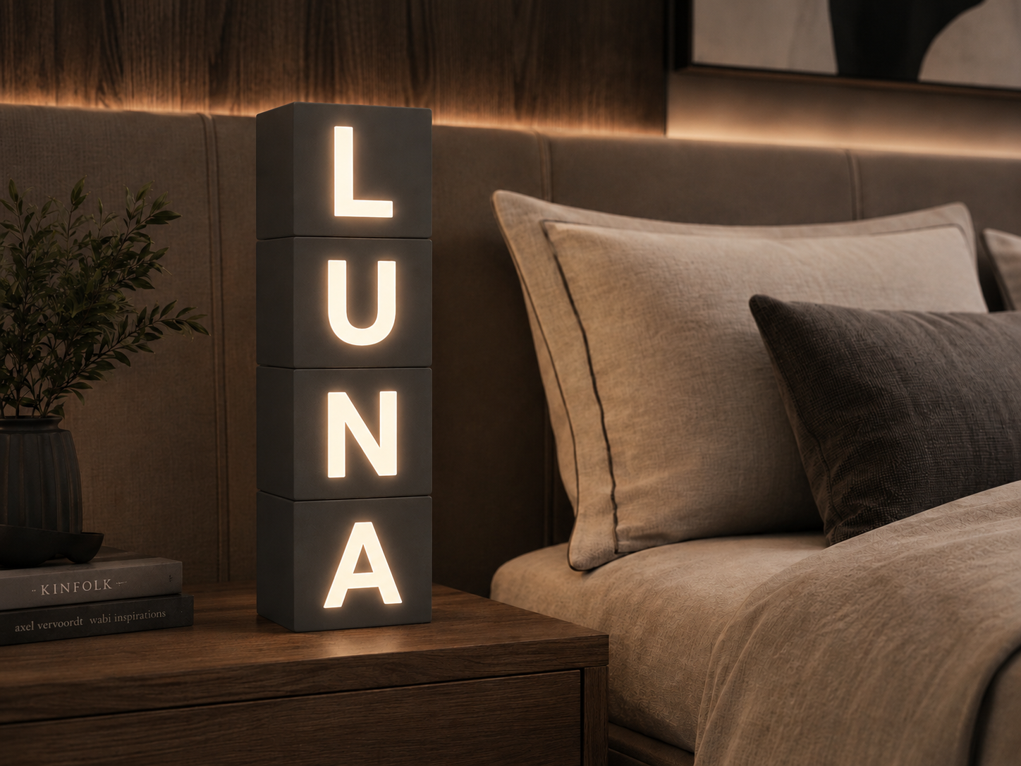 LUMINACUBO Adult Collection gris de mesilla con cuatro letras