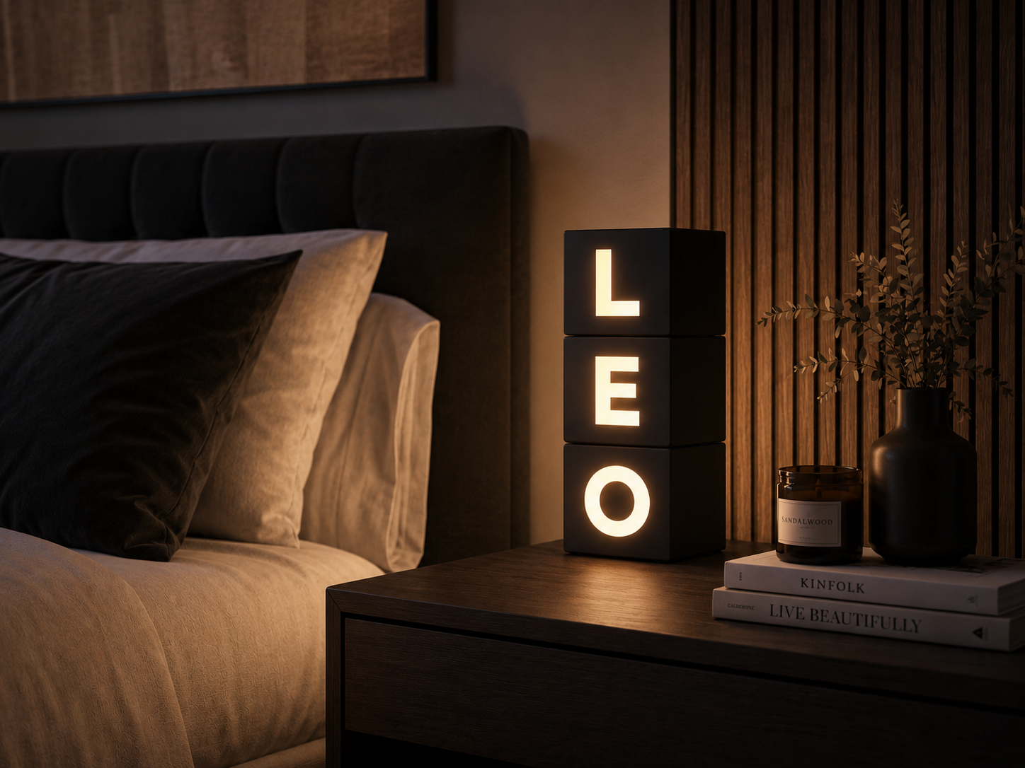 LUMINACUBO Adult Collection negro de mesilla con tres letras