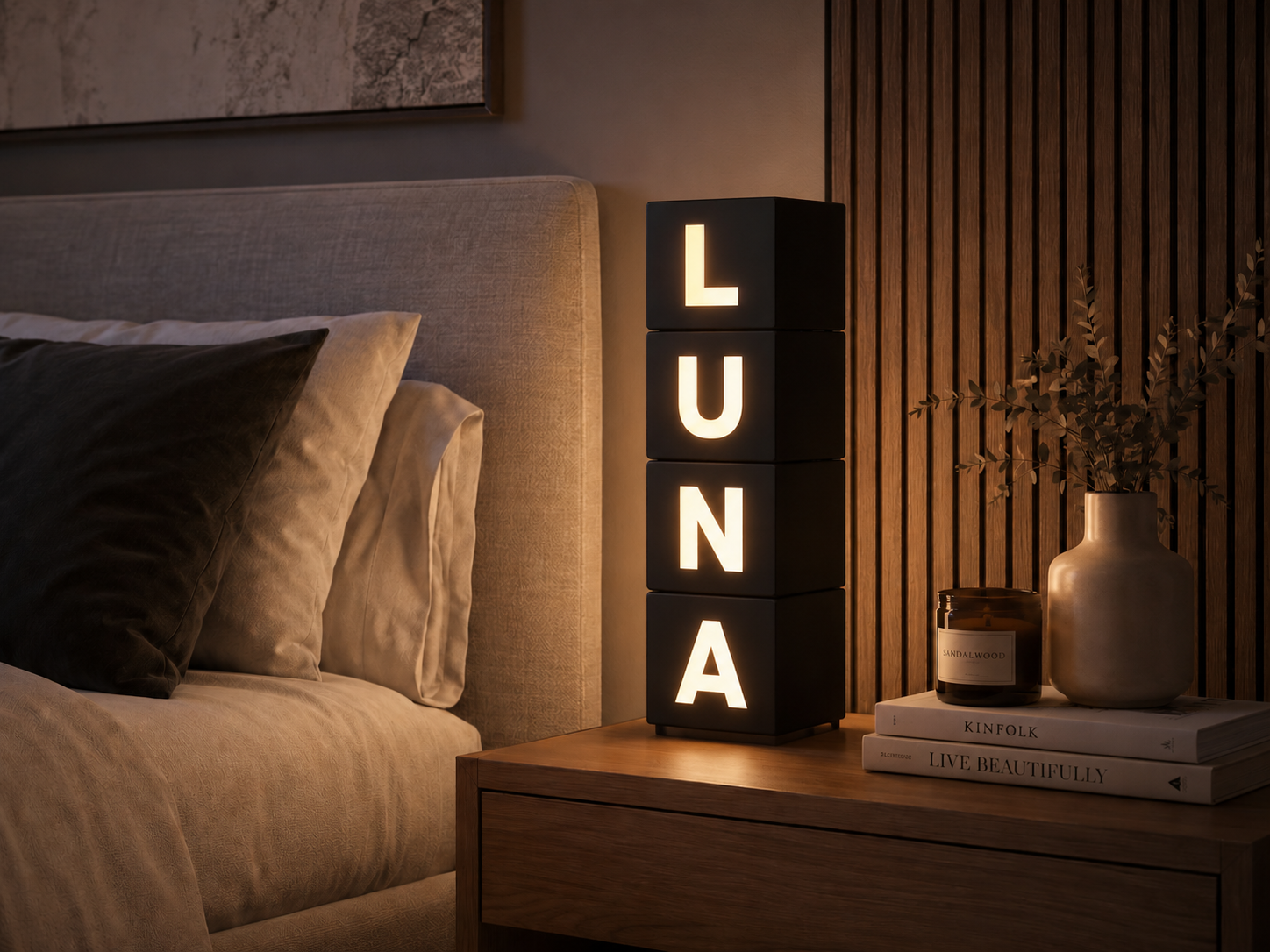 LUMINACUBO Adult Collection negro de mesilla con cuatro letras
