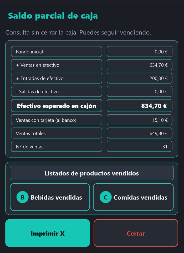 Saldo parcial de caja sin cerrarla