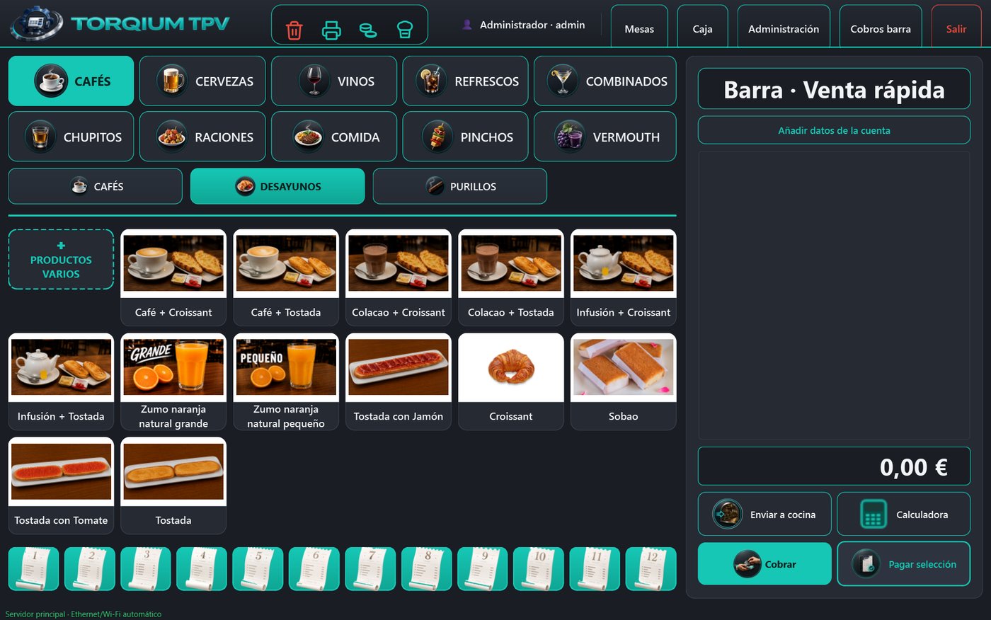 Categoría de desayunos combinados en TORQIUM TPV
