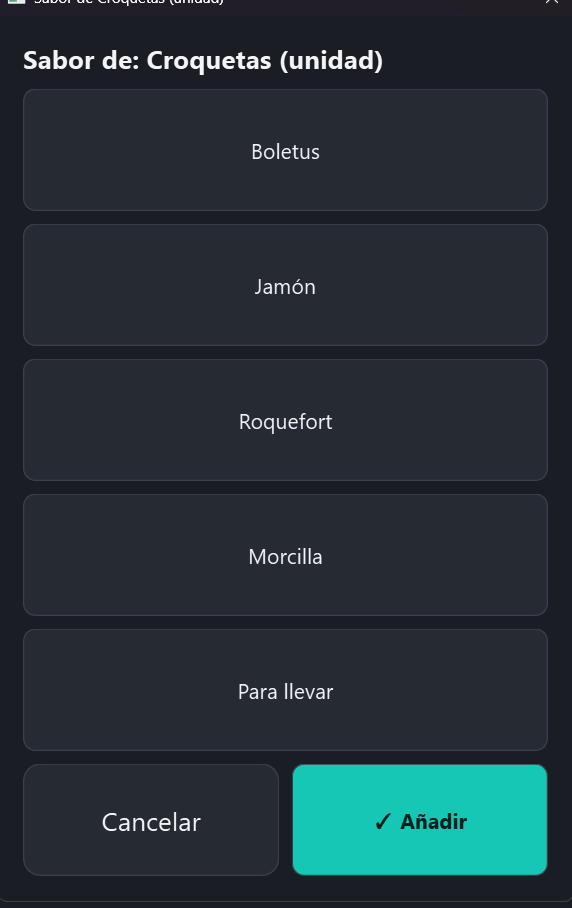 Selector de sabor de croquetas por unidad