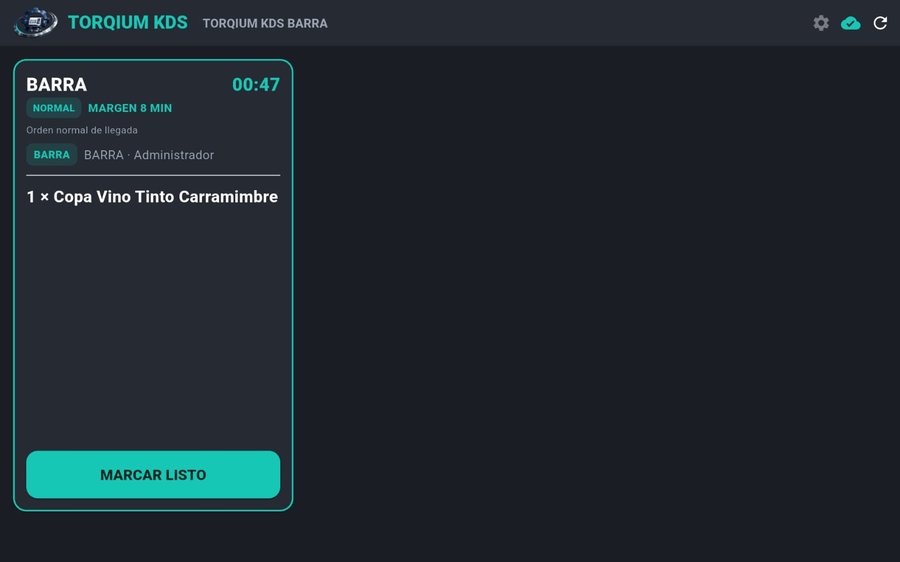 Pedido en preparación en el KDS, botón Marcar listo