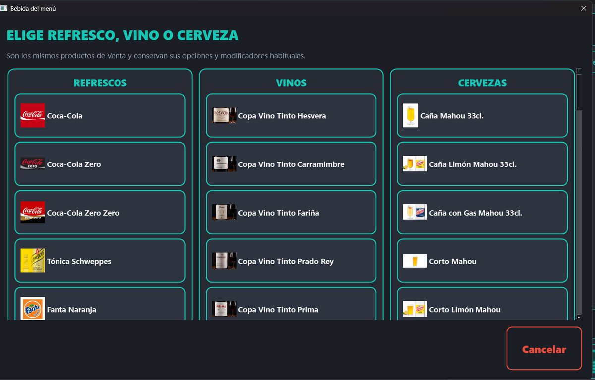 Selector de bebida del menú