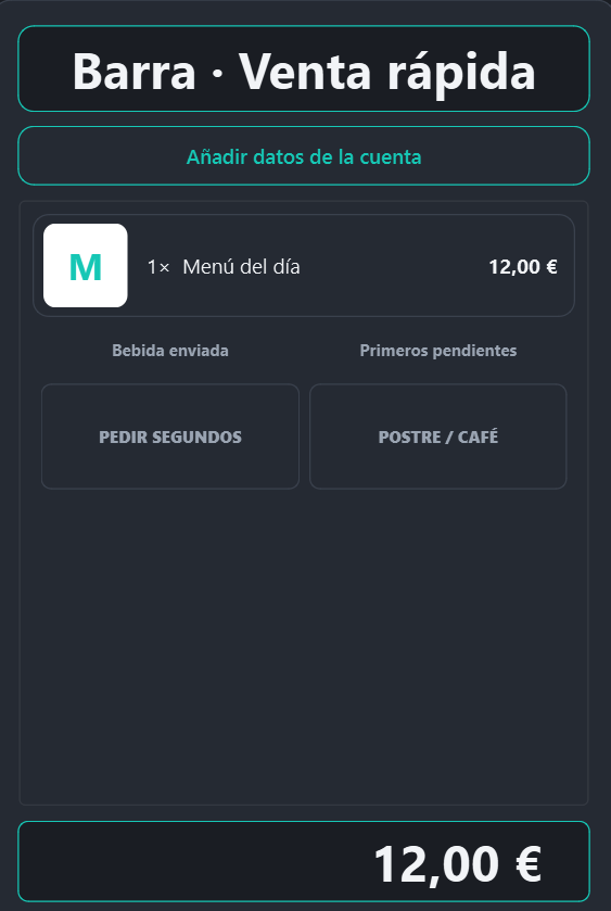 Ticket con bebida enviada y primeros pendientes