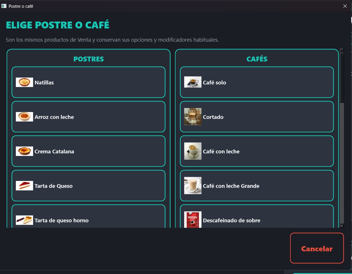Selector de postre o café reutilizando productos de venta