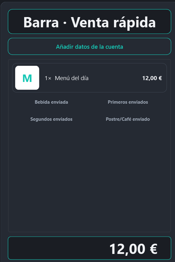 Ticket del menú del día con las cuatro fases completadas